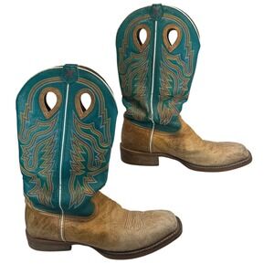 Twisted X Mens Square Toe Cowboy Boots Teal Western Leather Made in Mexico 9D